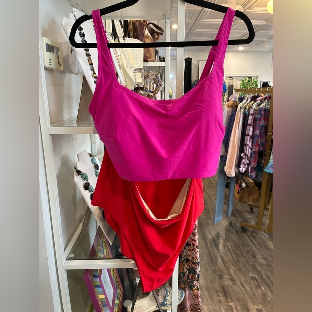 Summersalt pink and red color block one piece bathing suit size 16